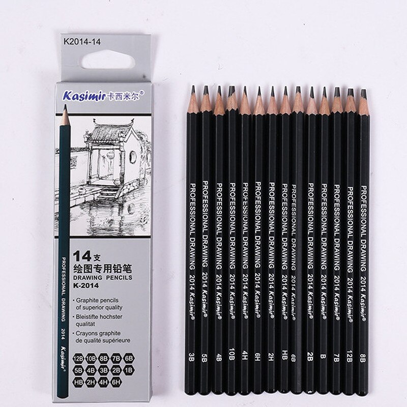 14 pcs/set Sketch Drawing Pencil Set HB 2B 6H 4H 2H 3B 4B 5B 6B 10B 12B 1B Painting Pencils Stationery Supplies