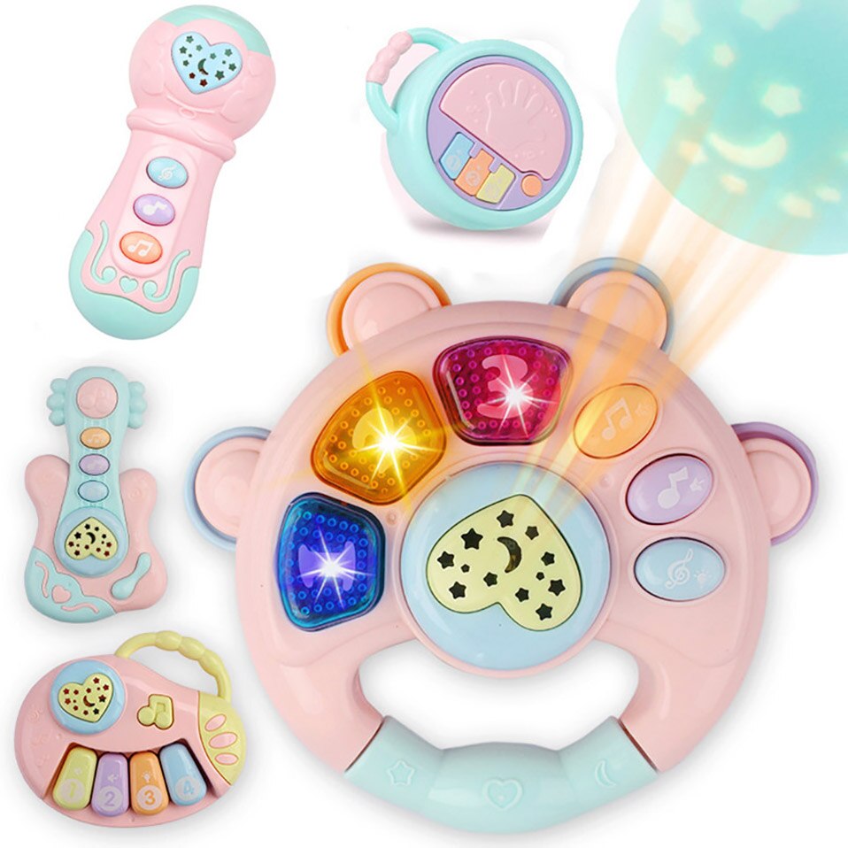 Kleurrijke Projectie Muzikale Baby Rammelaars Speelgoed Knipperende Hand Bells Baby Speelgoed Zuigeling Digitale Grafische Cognitie Educatief Speelgoed