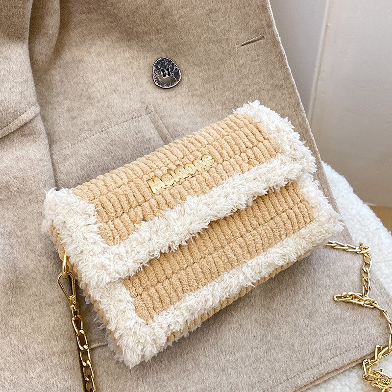 Bolsa de tejido artesanal moderna, bolso de lana de tela de malla, hecho a mano, con gancho de pestillo, bolso de hombro práctico, accesorios: Khaki