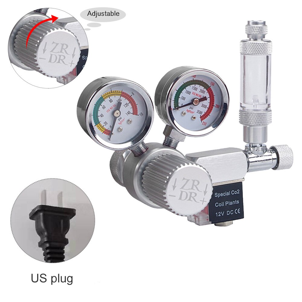 Aquarium CO2 Regulator with Check Valve Bubble Counter Magnetic Solenoid Valve Aquarium CO2 Pressure-reducing Valve: US