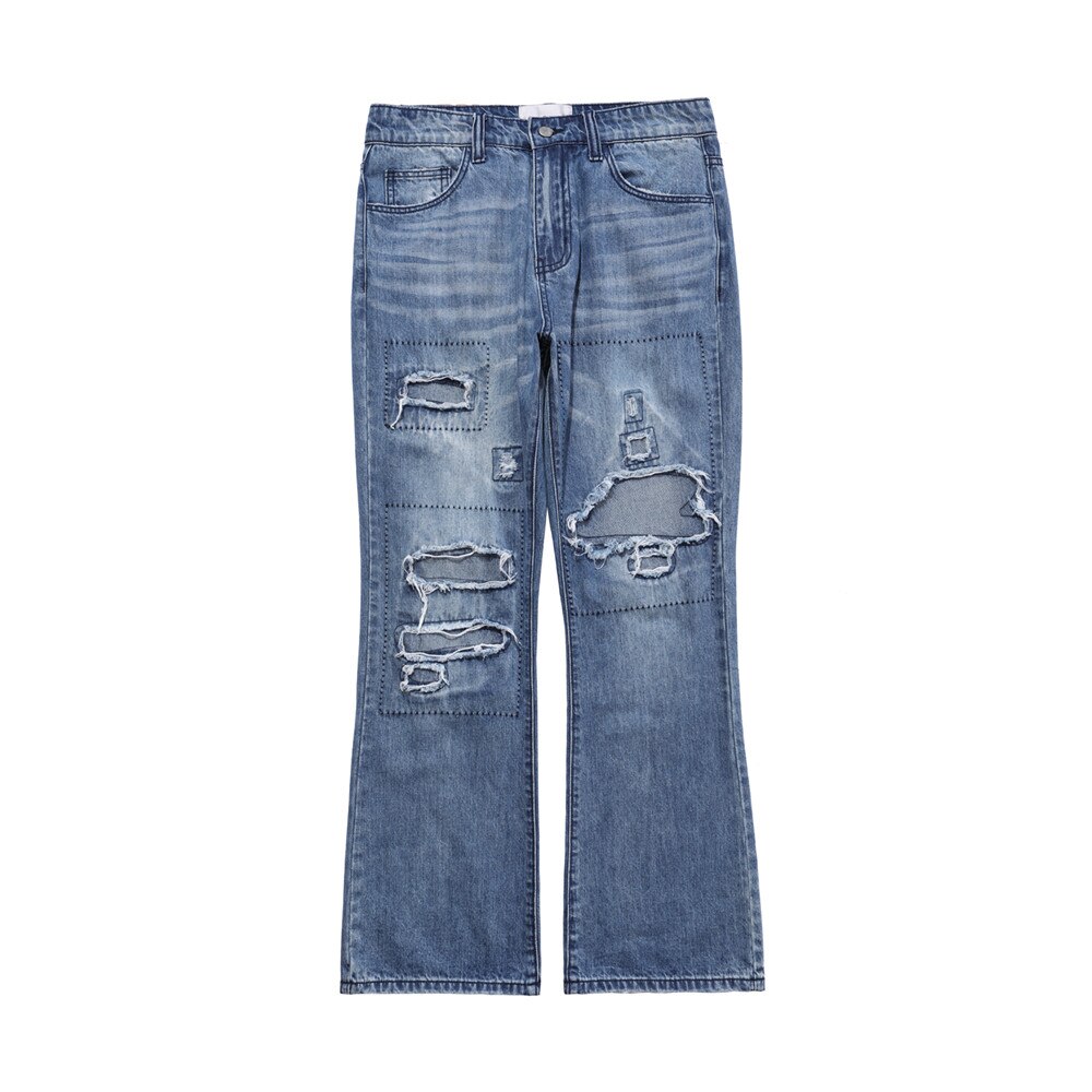 Dark Icon-pantalones vaqueros rasgados de retales para hombre, Jeans de urbana, azul y negro: blue / L