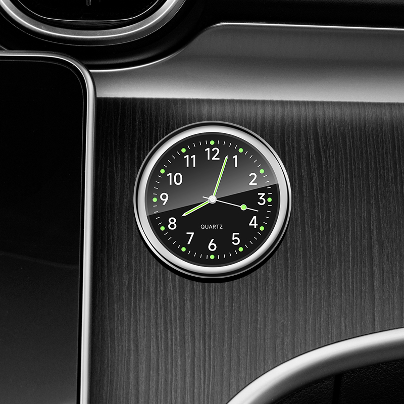 1pc glühen Dekorative Uhr Auto Uhr Mini Quarz Analog Auto Armaturenbrett Zeit Stock-an Uhr Uhr für Auto dekoration Exklusiv: Schwarz