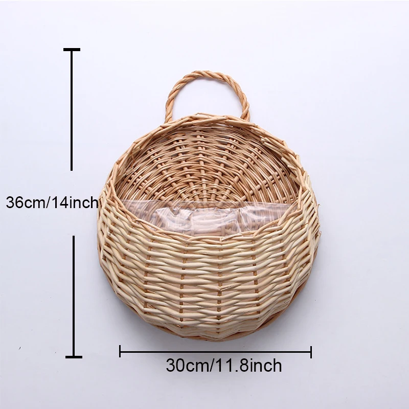 Handgemaakte rieten bloempot wandmontage rotan mand hangende plantenbak mand huis tuin decor geweven rotan vaas manden: Licht Geel
