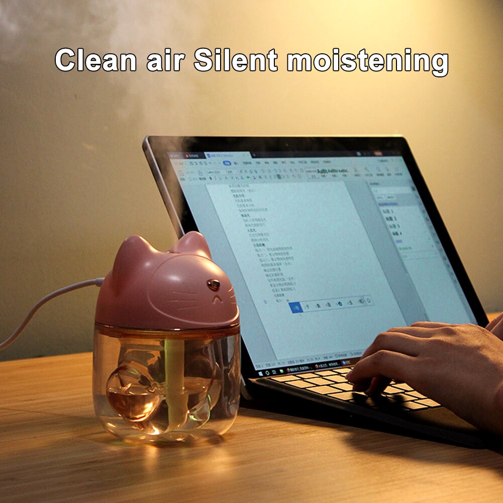 Mini bærbar rejse aromaterapi diffuser desktop natlys 3 in 1 bil luftfugter tåge maker soveværelse usb forbindelse kat form