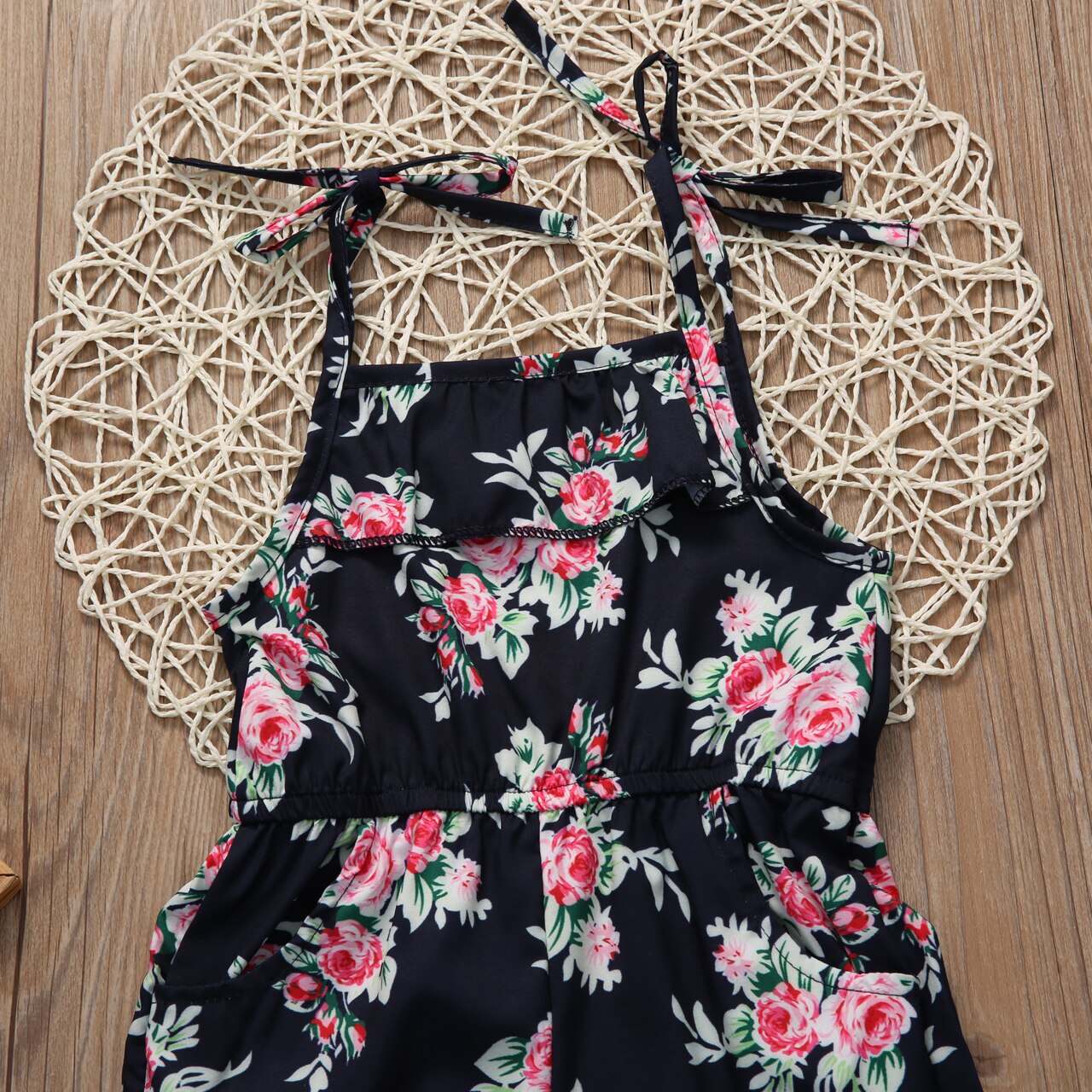 Del capretto Del Bambino Della Ragazza Ruffle Senza Maniche Fiore Della Tuta Del Pagliaccetto Pantaloni Lunghi Vestiti Vestito Della Ragazza