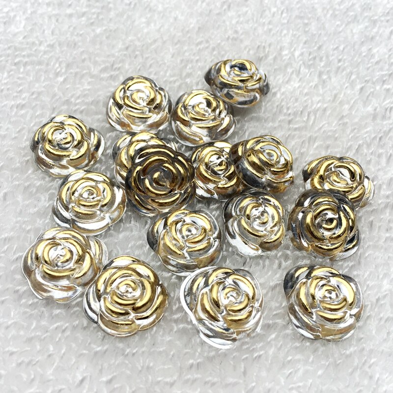 40 stk 15mm rose blomst harpiks krystal sten flatback rhinestone knap til diy håndværk tøj dekoration  -a40: A400