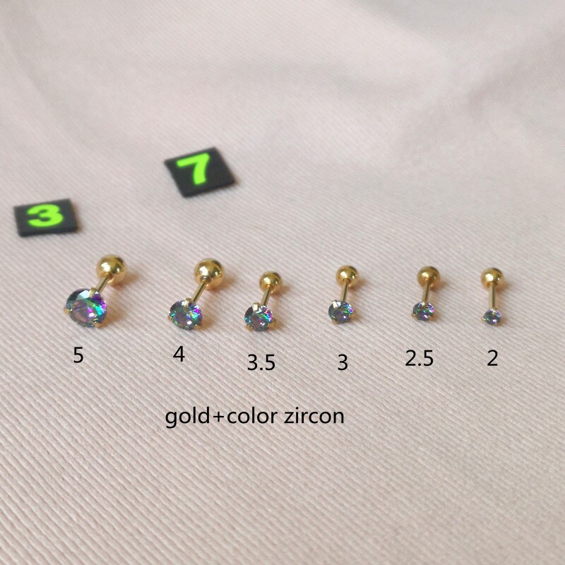 1 pc lot Slim Ear sztaba iglicowa 0.8*6mm stal nierdzewna śruba stalowa powrót okrągłe cyrkonie stadniny kolczyki 2mm do 5mm IP poszycie nie łatwe znikną: 2mm 1pc / gold colors