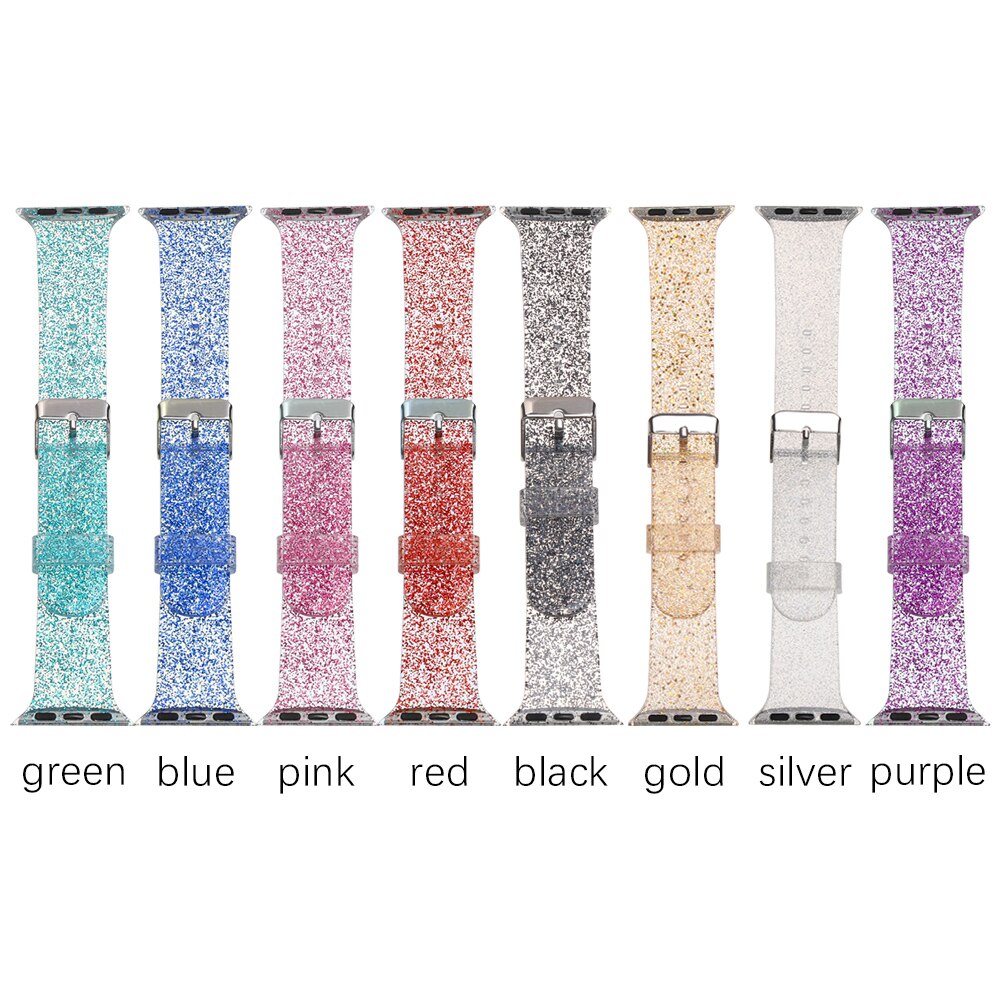 Adjustable Silicone Transparent Glitter Waterproof Band For Apple Watch 38mm 40mm Strap for Apple Watch i-Watch Series 1/2/3/4
