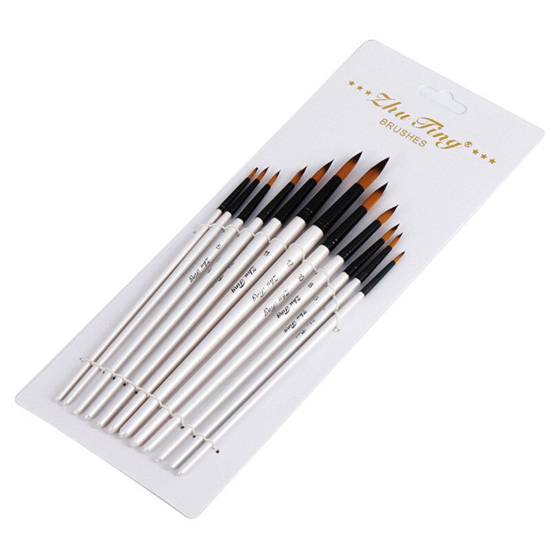 12 Stuks Nylon Haar Shell Wit Houten Handvat Aquarel Penseel Pen Set Voor Leren Diy Olie Acryl Schilderen Borstels levert: 3