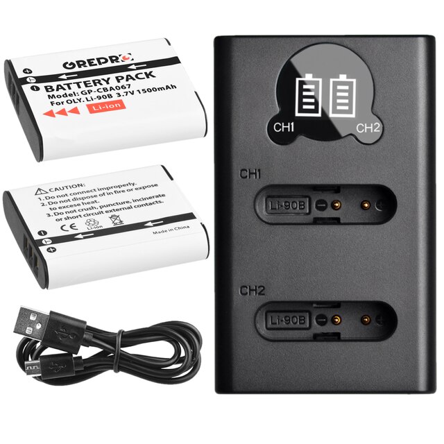 Batterie 1500mAh Li-92B + chargeur Li 90B Li92B avec type-c pour Olympus duty Li-90B TG-5 TG-4 TG-6 SH-1 SH-2 SH-60 SH-5: 2B with Charger