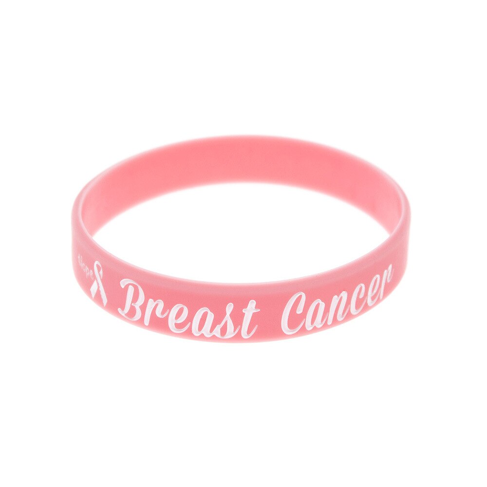 PBR154(1), Hope Pink Ribbon Printing Breast Cancer Awareness Campaigns Wristband Silicone Bracelet