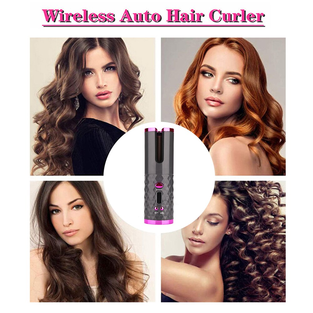 Portable Wireless Automatic Curling USB Rechargeable Hair Curler LED Display Temperature Adjustable Styling Tool Hair Device