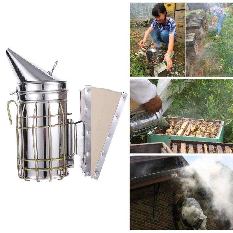1 Pc Beekeeping Tool Stainless Steel Bee Hive Smoker Galvanized Iron With Heat Shield Protection Beekeeping Equipment