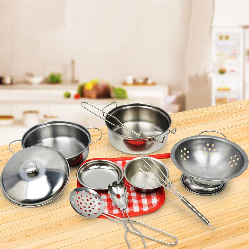 10Pcs Rvs Voorgewende Spelen Kookgerei Set Kids Educatief