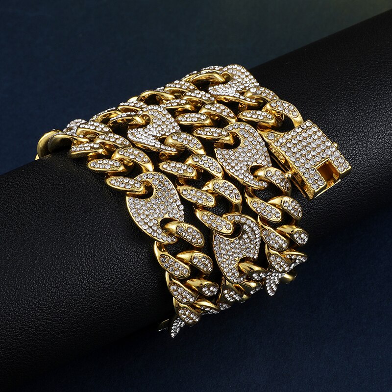 Hip Hop Bling Aaa + Iced Out Lichtmetalen Rhinestones Koffieboon Miami Cubaanse Ketting Voor Mannen Sieraden