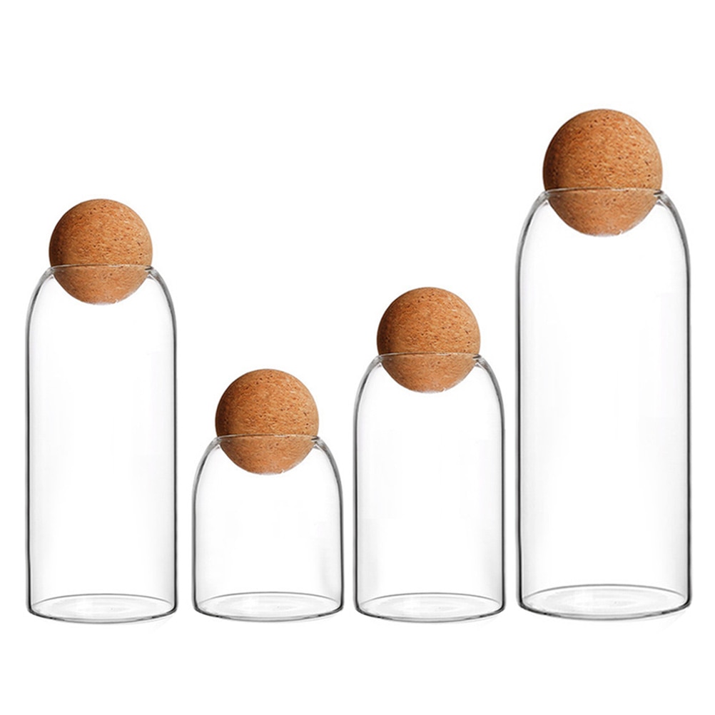 4pcs Glass Storage Jars Kitchen Food Storage Bottle Sealed Containers With Cork Kitchen Accessories
