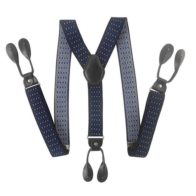 Bretelle Vintage ▾ da uomo di larghezza 3,5 cm con estremità a bottone in pelle PU nera rifinita con retrò a Y, bretelle elastiche regolabili per pantaloni, cintura: pavone blu