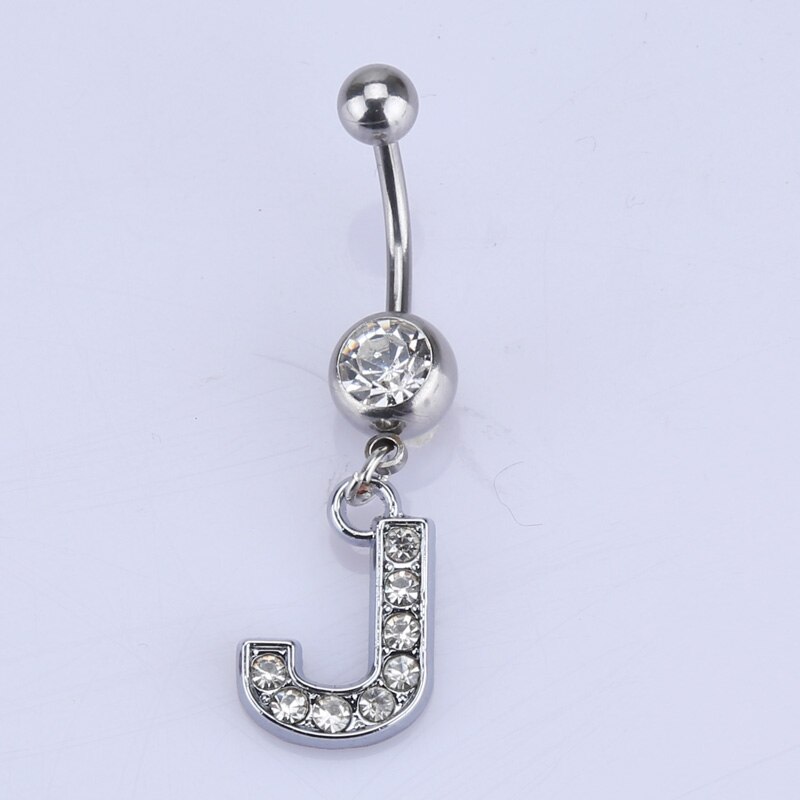 26 brief Een om M stijl Charmant Piercing Crystal Rhinestone Ingelegd Navel Navel Ring rvs sieraden: J