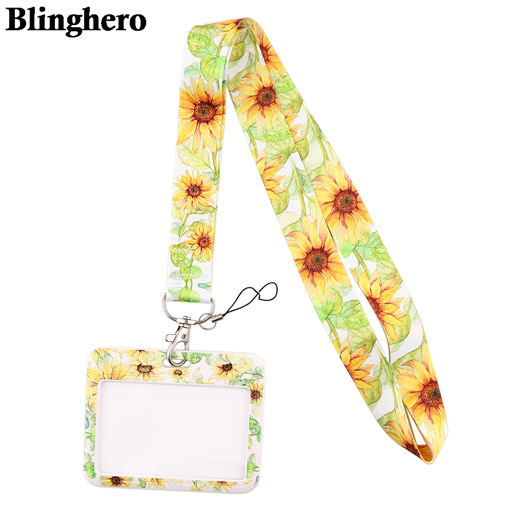 CB083 Zonnebloem Mode Kunst Lanyard Id Badge Houder Bus Pass Case Cover Slip Bank Credit Kaarthouder Strap Card houder