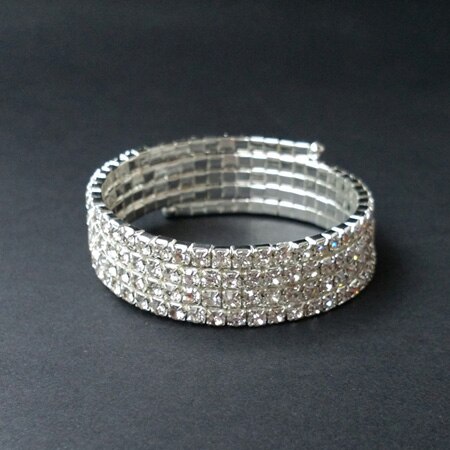 TDQUEEN Armreifen Silber Überzogene Pulseiras Armband Kristall Strass Multi-reihe Spiral Armreif Armband für Frauen: 4rowSilver