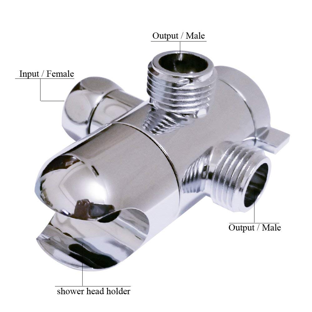 3 Way Shower Diverter Valve Mount G1/2 Universal Handheld Shower Arm Diverter Splitter with Shower Head Holder