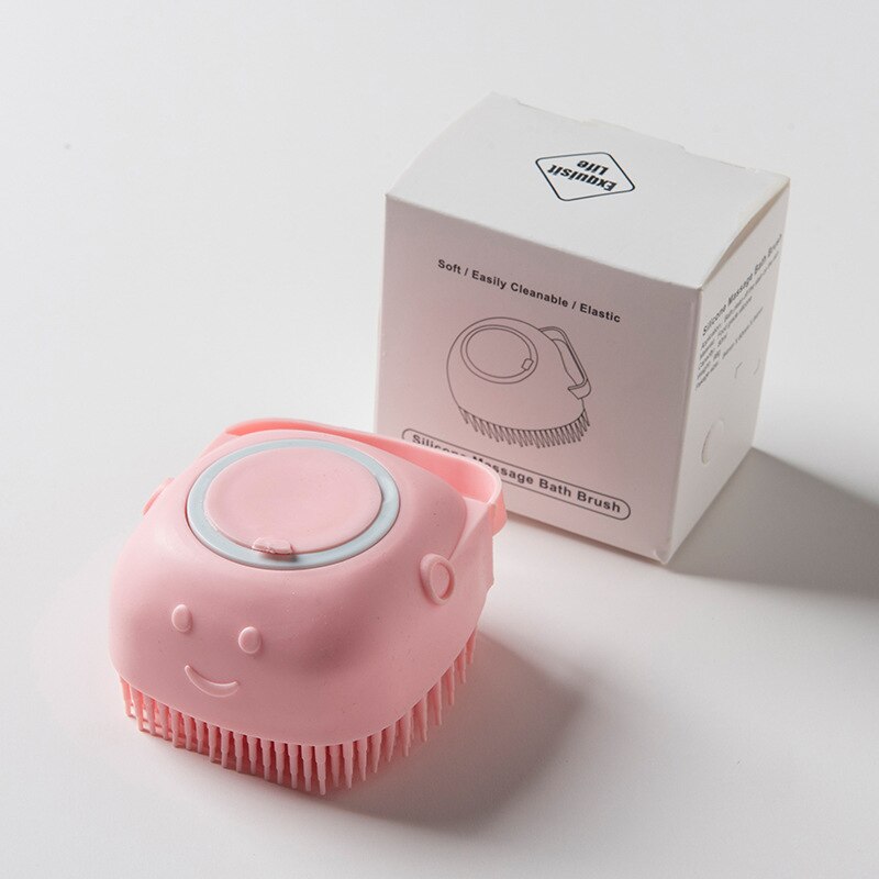 Cepillo de masaje para perros y gatos, dispensador de champú de belleza, peine de pelo para baño, cepillo de silicona suave, herramienta de belleza de limpieza: Square-pink