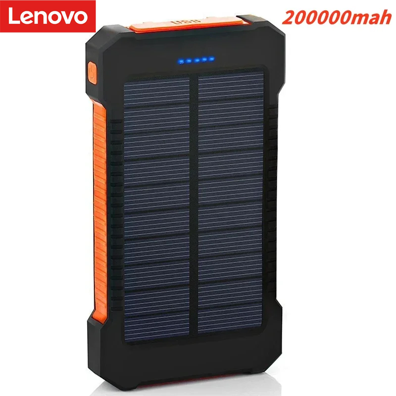 Lenovo 200000 mAh solar powerbank acampamento ao ar livre carregador portátil powerbank à prova dwaterproof água carga rápida bateria externa de alta capacidade: Azul