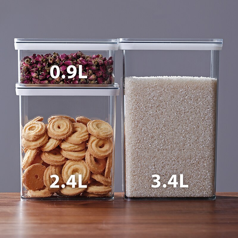 900ml/2.4L/3.4L Clear Food Storage Containers Large Capacity Airtight Kitchen Canisters Dry Food Storage Jars Pantry Organizer: 3pcs Set