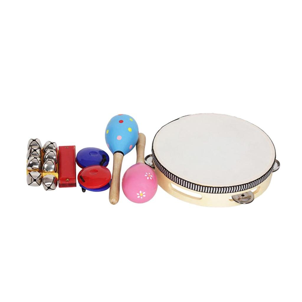 1 set /8 stück handrassel, kastagnetten, mundharmonika, tamburin, mini-percussion
