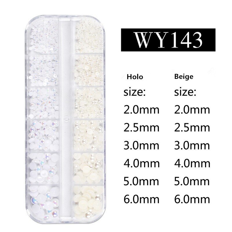 12 Grid AB Wit Nail Pearl Nail Art Decorations Gemengde Size Pearl Steentjes Kralen Plaksteen Nail Tips voor Manicure Nailart: WY143 Nail Pearl