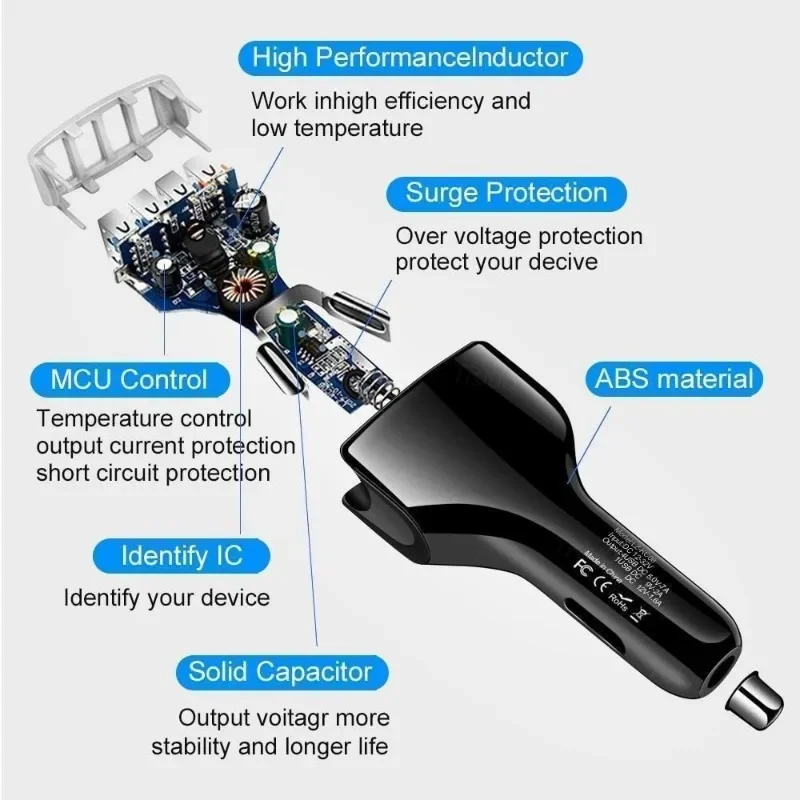 Chargeur de voiture Quick Charge 3.0, 4 Ports, Charge rapide, chargeur de téléphone de voiture, accessoires automobiles