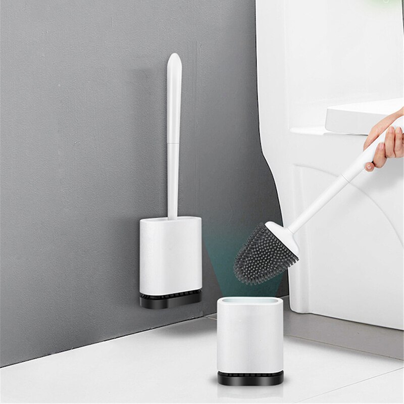 Wall-mounted Toilet Brush Rubber Head Holder Bristle Cleaning Brush WC Bathroom Accessories Home Stuff For Toilet Silicone