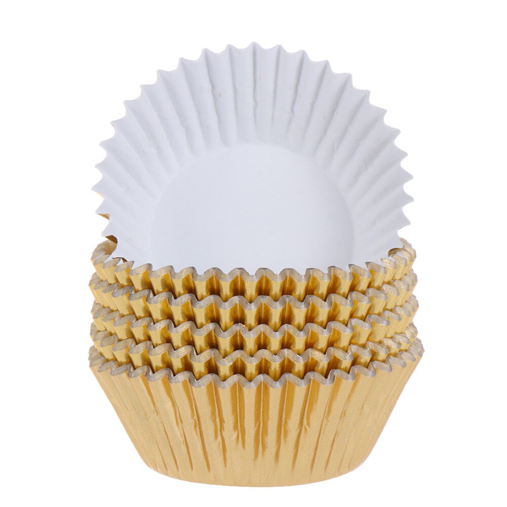 50/100Pcs Muffins Cup Papier Cupcake Wrappers Bakselkoppen Gevallen Muffin Dozen Cake Cup Diy Cake Gereedschappen Keuken bakken Levert: 100Pcs gold