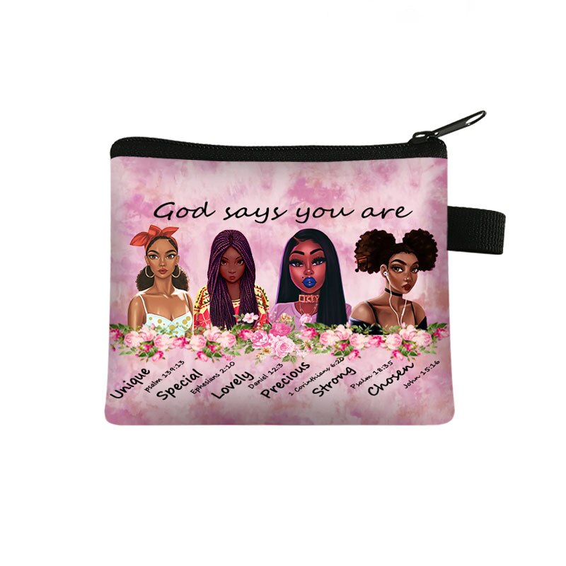 African Black Girl Black Coin Purse Girl Casual Shopping Portable Lipstick Bag Afro Woman Purse Kids Wallet: lqbheinvzuhe6