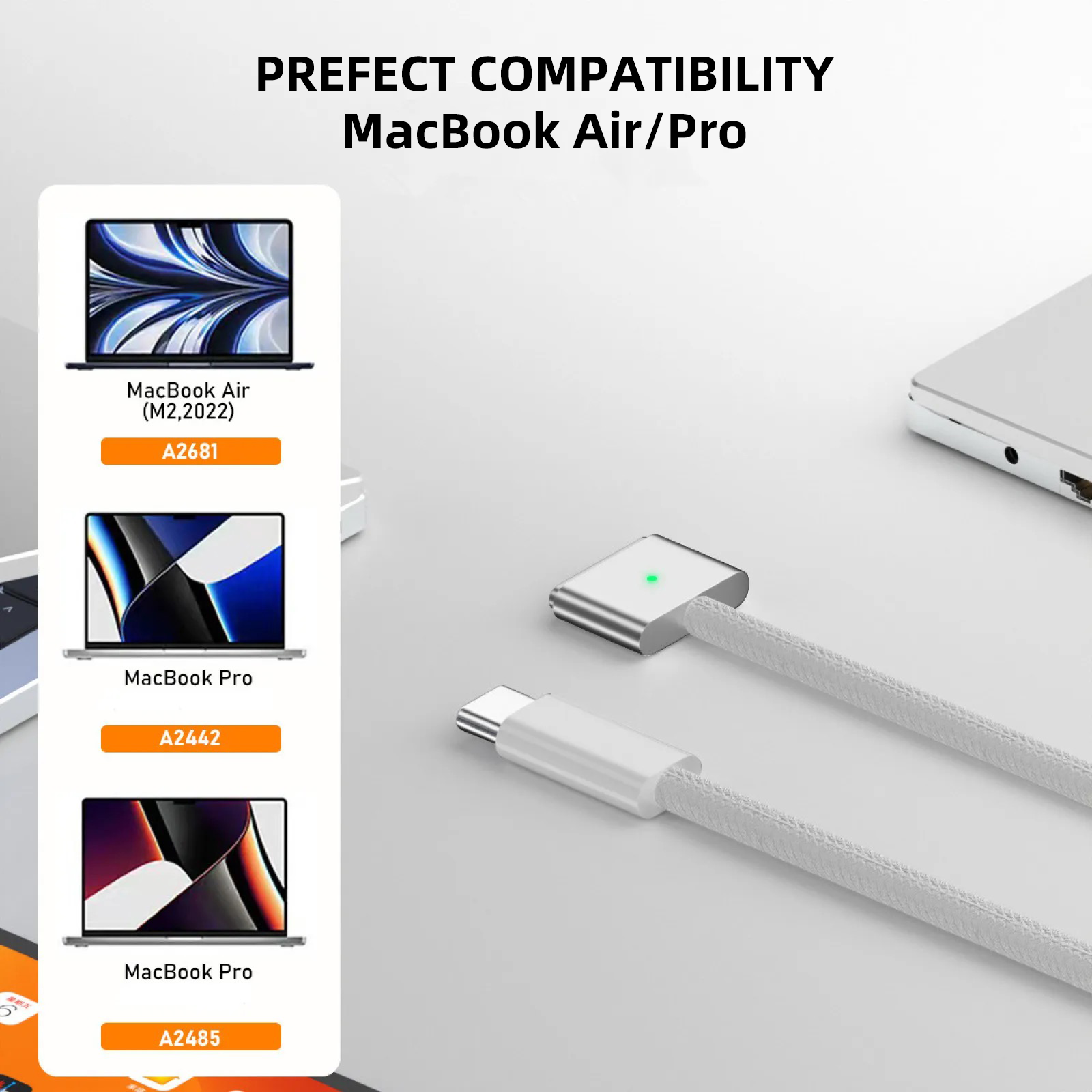 2m usb type c til magnetisk magsafe 3. generations kabelopladeradapter til macbook pro air 14 16 m2 140w hurtigopladerkabelledning