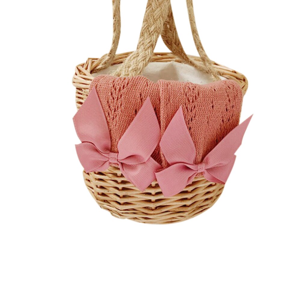 Ademende meisjes mesh kousen herfst kinderen zoete stijl effen kleur strik decoratie holle sokken tot halverwege de kuit: Rood / 3-5 jaar 14-16cm