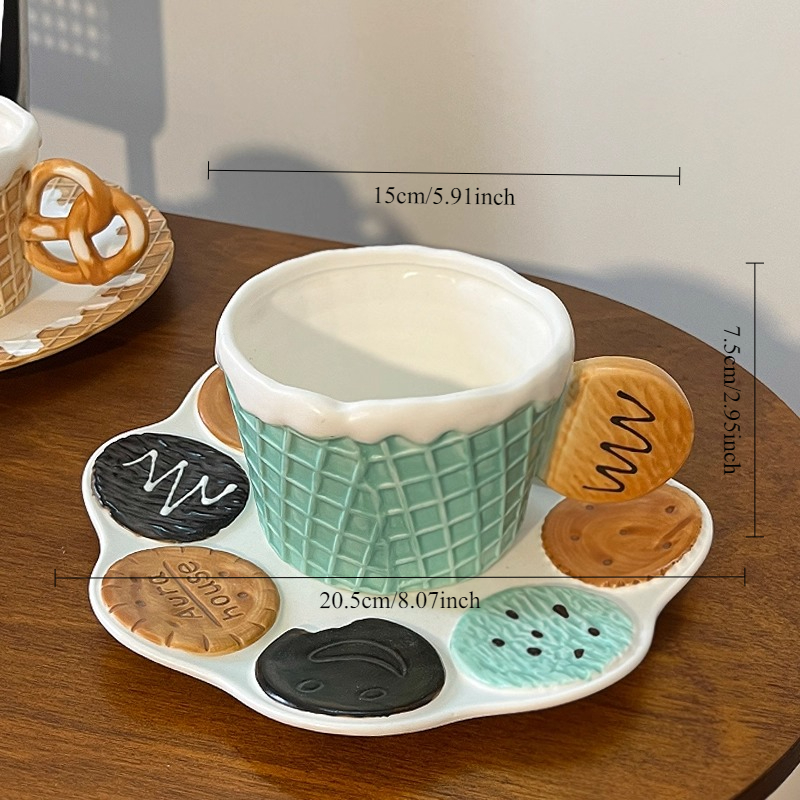 Cute Ceramic Biscuits Mug Coffee Cup Breakfast Cup Plate Tableware Afternoon Tea Cup Dessert Plate Water Cup Set