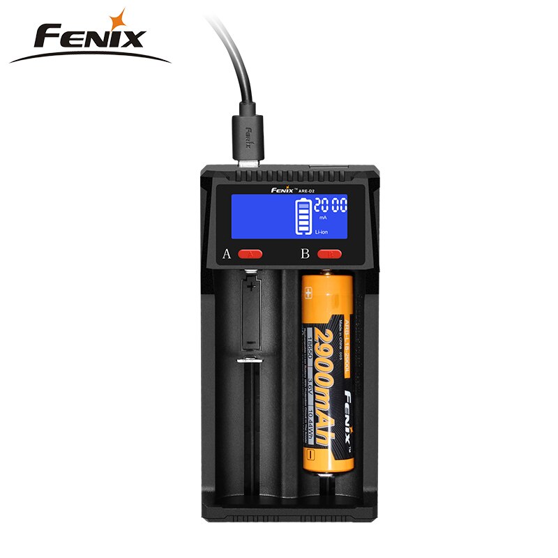 Fenix-cargador de batería ARE-D2, compatible con baterías de iones de litio y Ni-MH/ni-cd, carga microusb y función de descarga USB