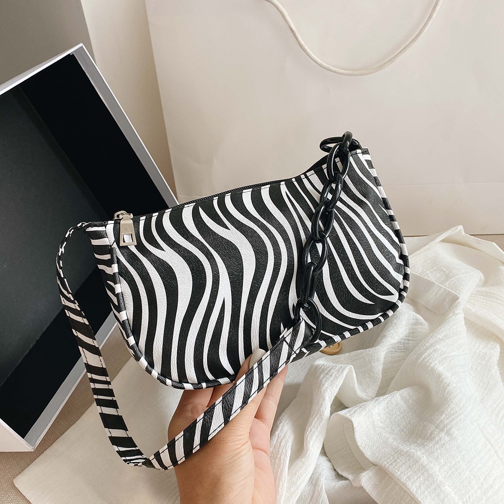 Women Small Shoulder Bags Retro Zebra Print Pattern Handbag PU Leather Simple Underarm Bags Female Daily Causal Tote Purse