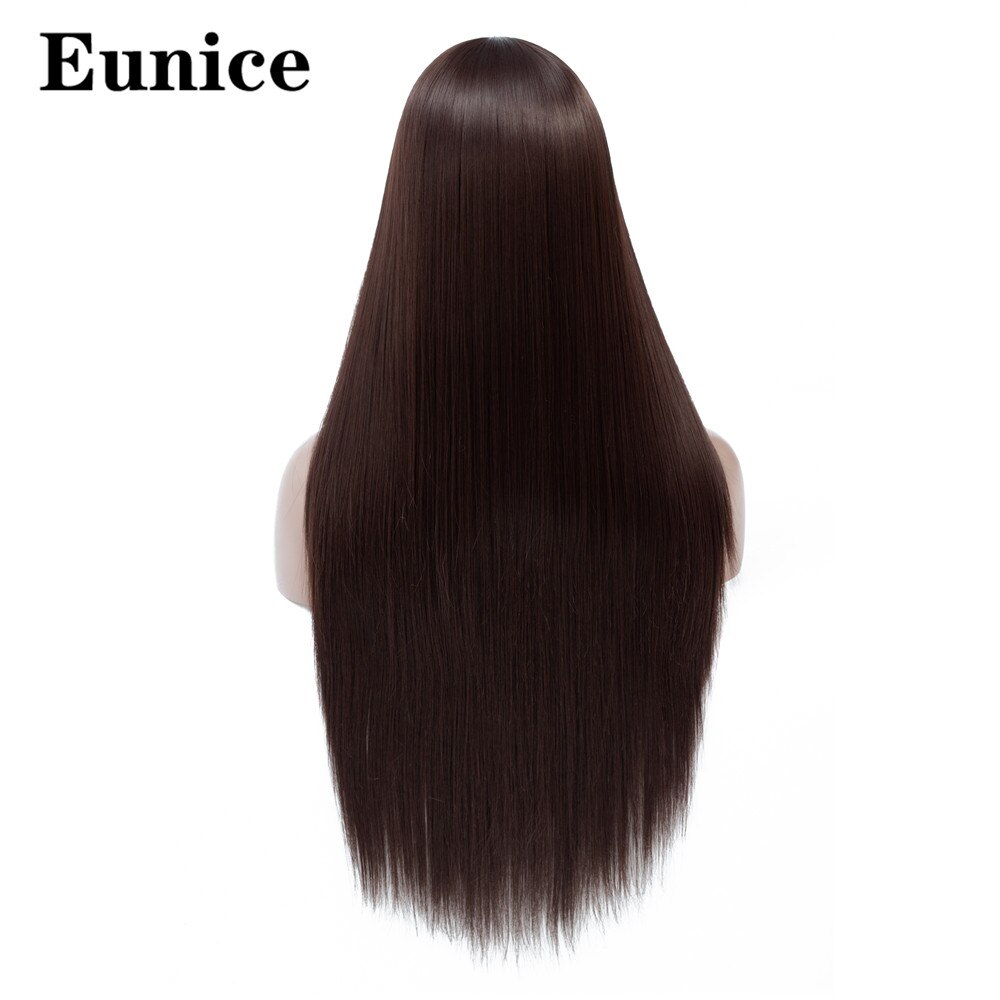 Ombre syntetisk peruk långa raka svarta peruker för kvinnor naturligt svart rött hår peruk mittdel regnbåge cosplay peruker eunice hår: Mörkbrun