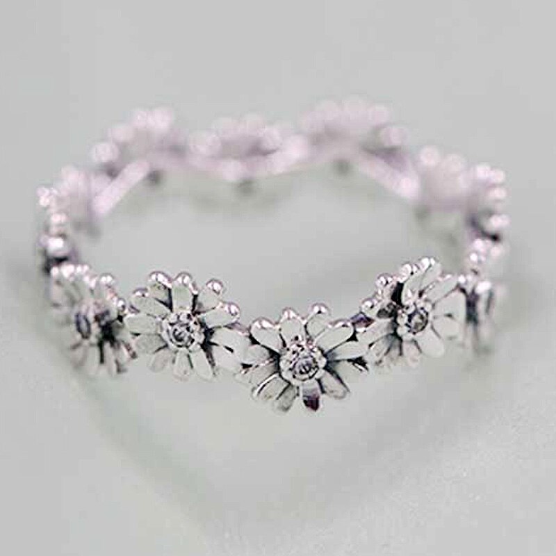 Original étincelant marguerite fleur couronne liberté bague avec cristal pour les femmes 925 bague en argent Sterling partie bricolage Europe bijoux