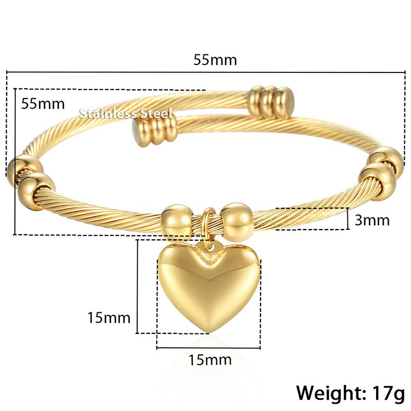 Kvinners armbånd hjerte tre hånd sjarm armring gull farge rustfritt stål armbånd for kvinne smykker 3mm kkgm 45