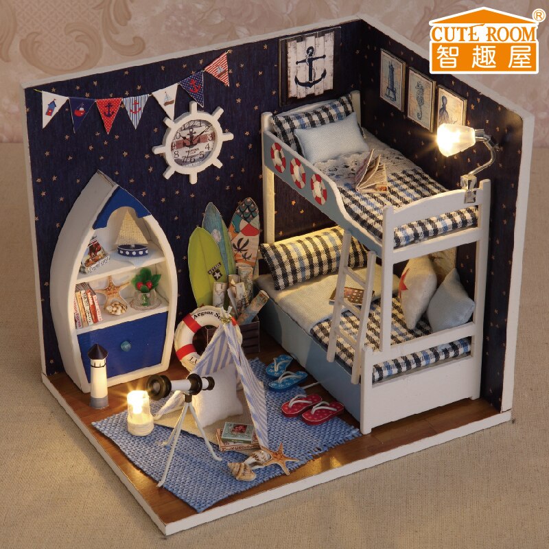 Diy miniatur dukkehus leke ansikt himmelen/stemning av kjærlighet diy blokker med møbler ledet lys bursdag  h011-h012