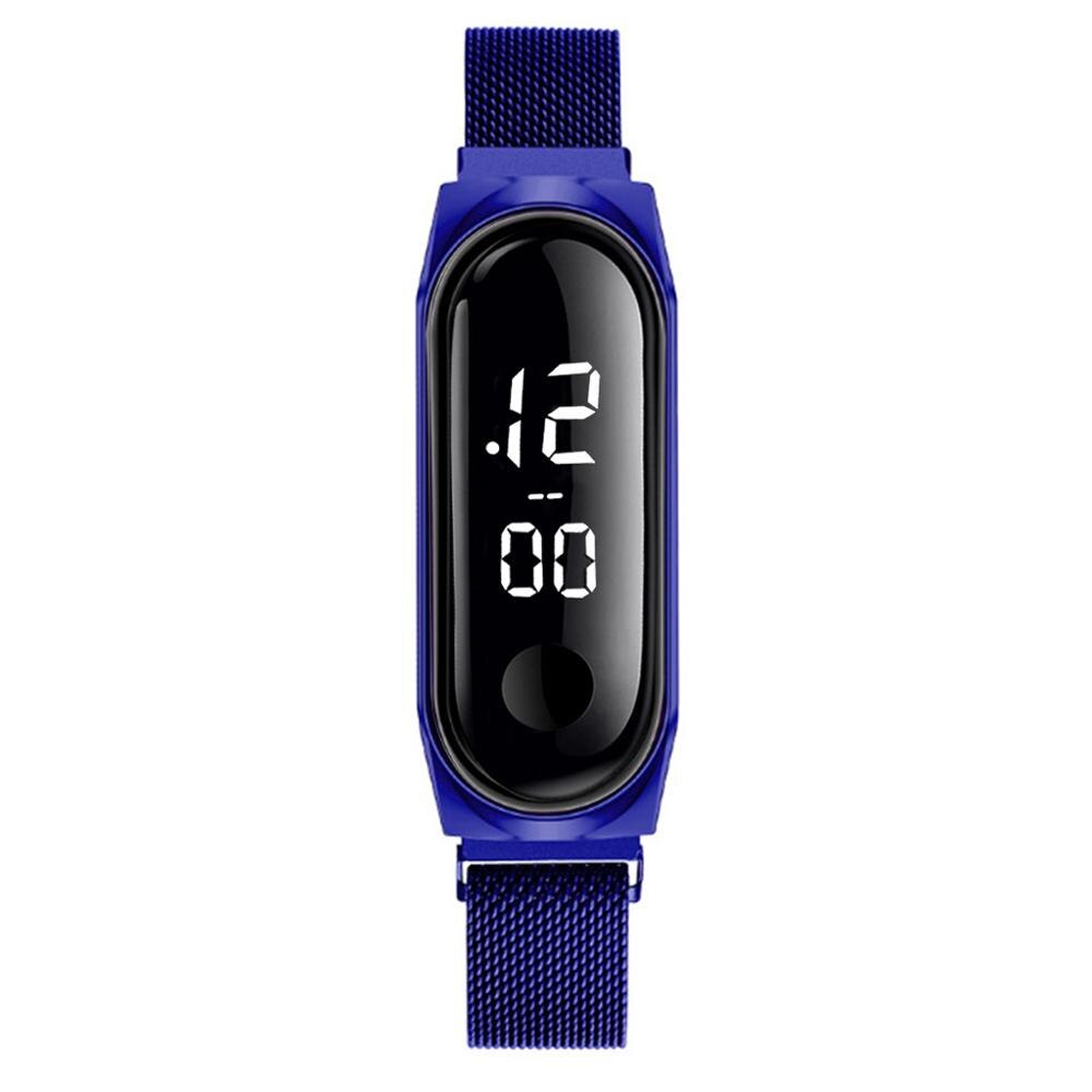 Correa de Metal de acero inoxidable para hombres y mujeres, relojes deportivos electrónicos LED, reloj de lujo para vestir, reloj Digital para mujeres y mujeres: Blue