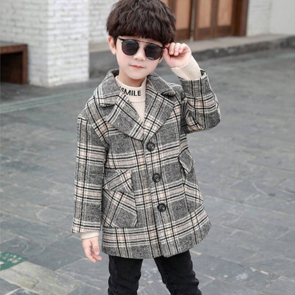 Herfst Winter Wollen Jassen Jas Kids Jongens Bovenkleding Casual Warm Turn-Down Kraag Tiener Kinderen Plaid Jassen Voor 3-12 Jongen: 101 / 12