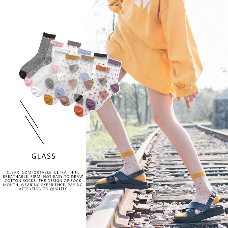 sexy Spitze Gittergewebe Fischnetz Socken Gemischte Faser transparent Punkt strecken Elastizität Knöchel Netz Garn Dünne Frauen Coole Socken 1 paar = 2 stücke