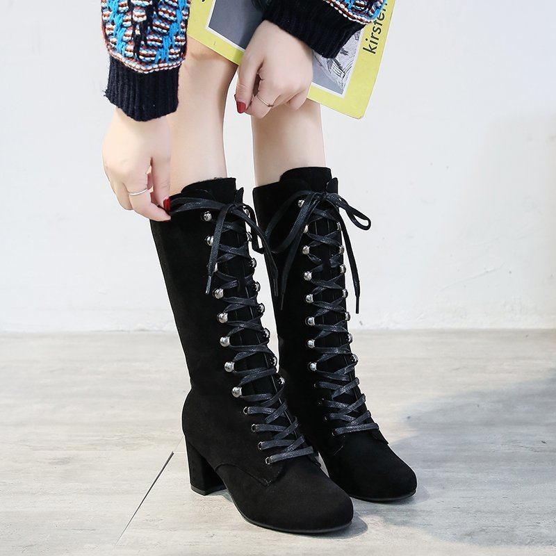 Frauen Stiefel 2022 Neue Hohe Stiefel Runde Kappe Spitze-hoch Schuhe Dicke Sohle hoch Hacke Lange Frauen der Stiefel Schuhe