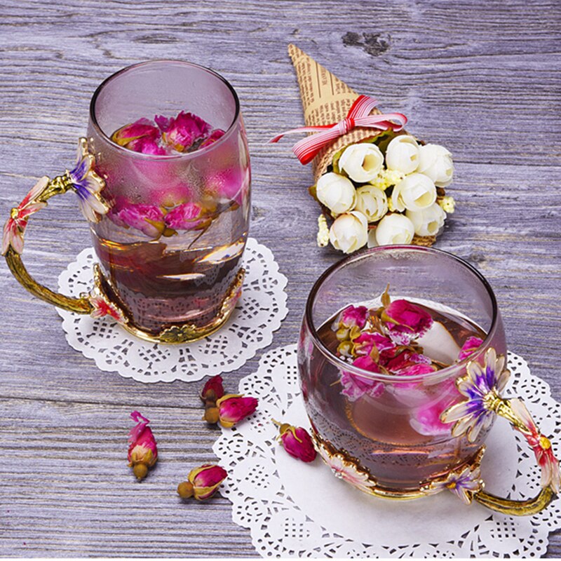 Håndmalt europeisk glass te vann kopp drikkevarer kopp glass hjemmekontor kaffe melk blomst te kopper krus til