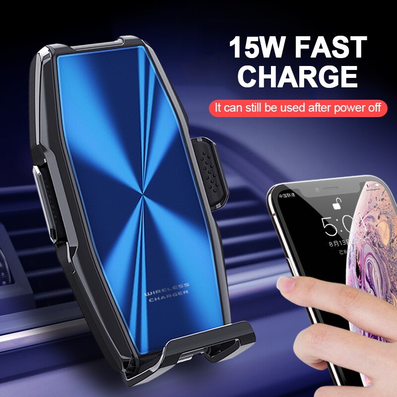 Tongdaytech 15W Caricabatteria Da Auto Senza Fili Per Il Iphone 8 XS 11 Pro Max Automatico Auto Veloce Caricatore Del Supporto Per Samsung s20 S10 S9 S8 Più: Blue