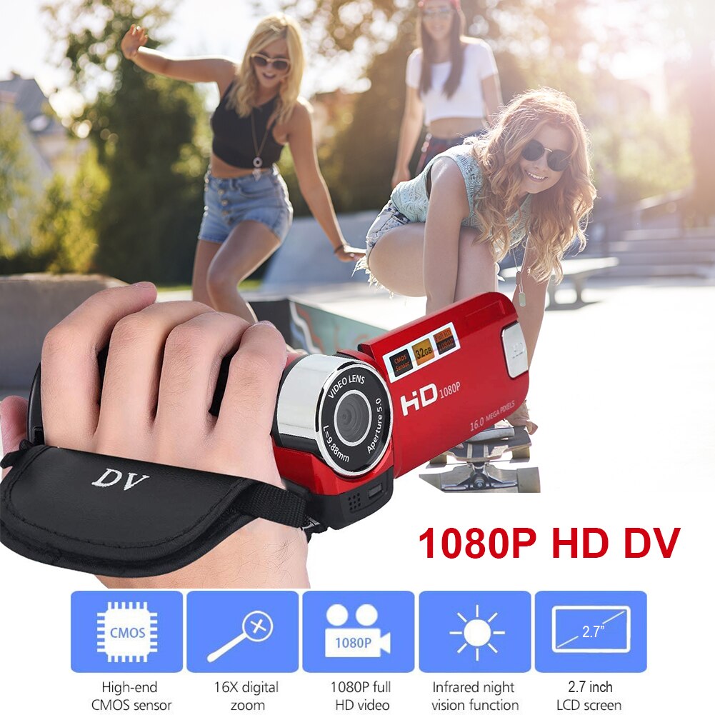 HD-100 1080P DVR Definition Night Vision Time Selfie COMS 16MP DV Camera 16X Digital Zoom 270 Rotation Video Camcorders